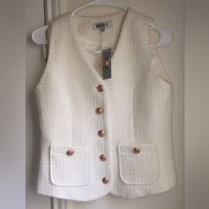 WD.NY Cream Tweed Vest with Gold Buttons Size S